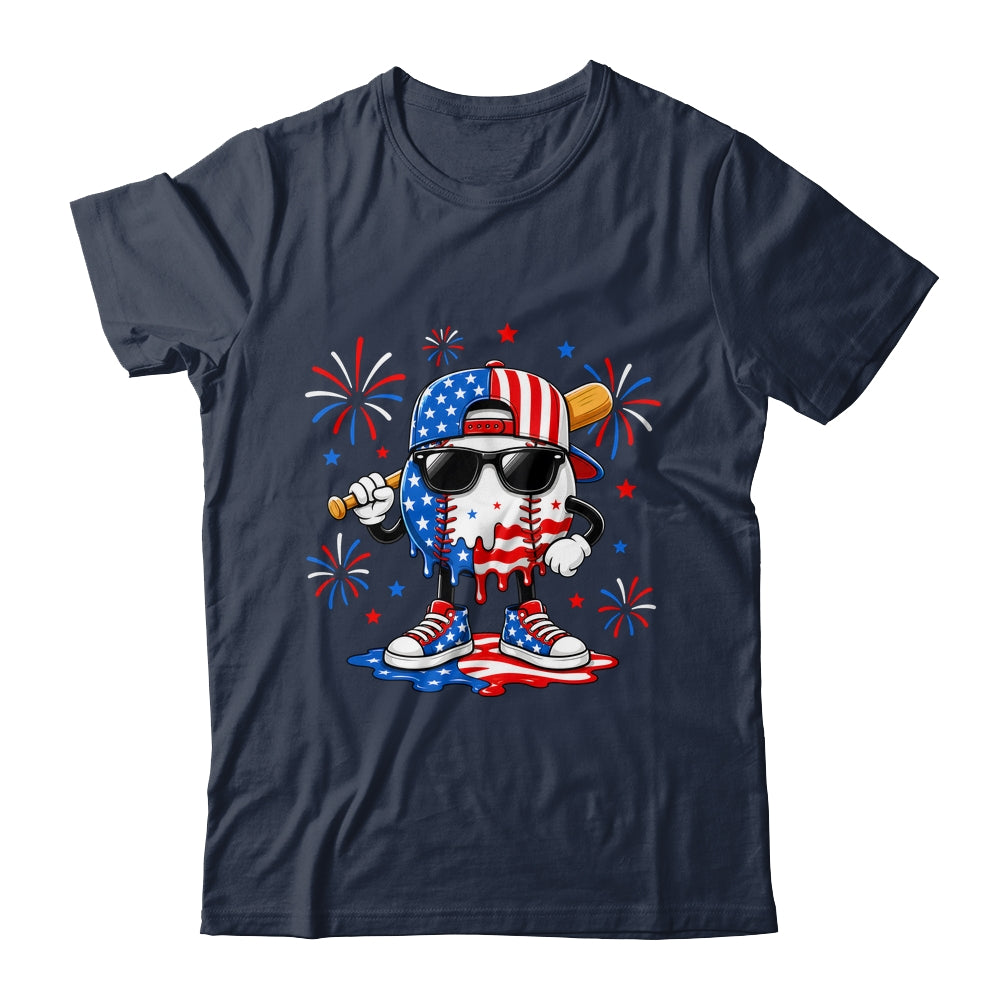 Baseball Drip Ice Cream Boys Youth 4Th Of July American Flag Shirt & Hoodie | teecentury