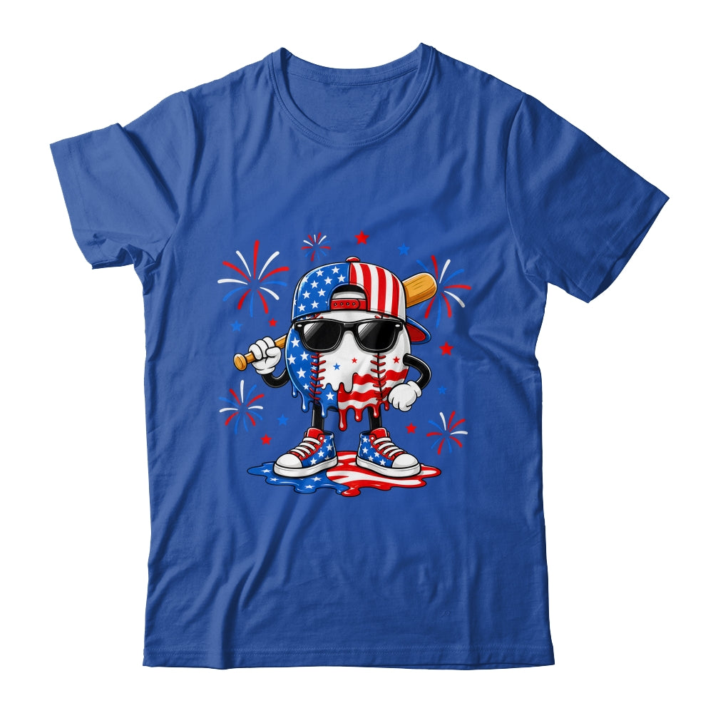 Baseball Drip Ice Cream Boys Youth 4Th Of July American Flag Shirt & Hoodie | teecentury
