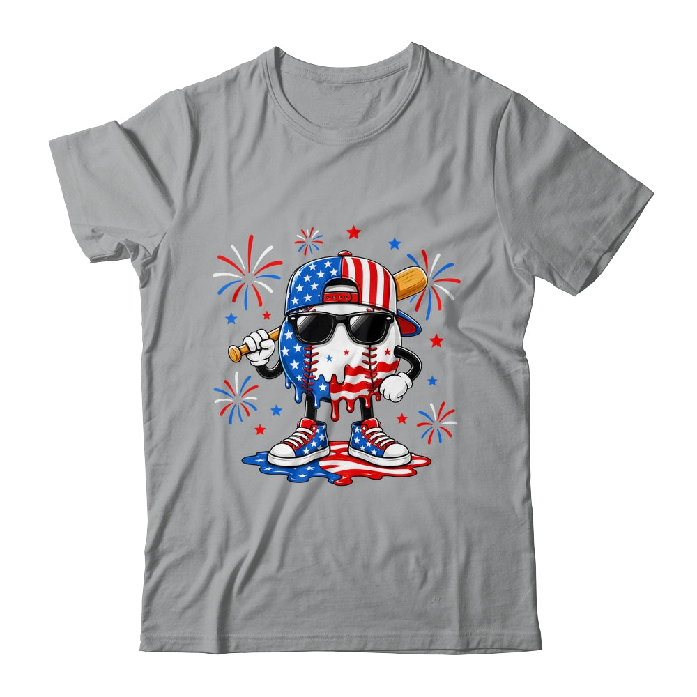 Baseball Drip Ice Cream Boys Youth 4Th Of July American Flag Shirt & Hoodie | teecentury