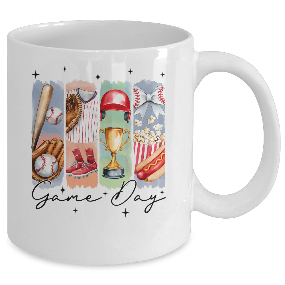 Baseball Game Day Coquette Bow Baseball Mama Mom Cheer Mug | teecentury