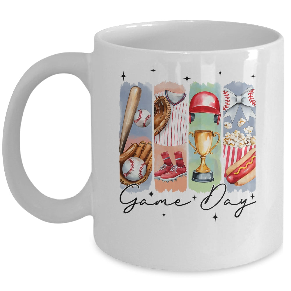 Baseball Game Day Coquette Bow Baseball Mama Mom Cheer Mug | teecentury