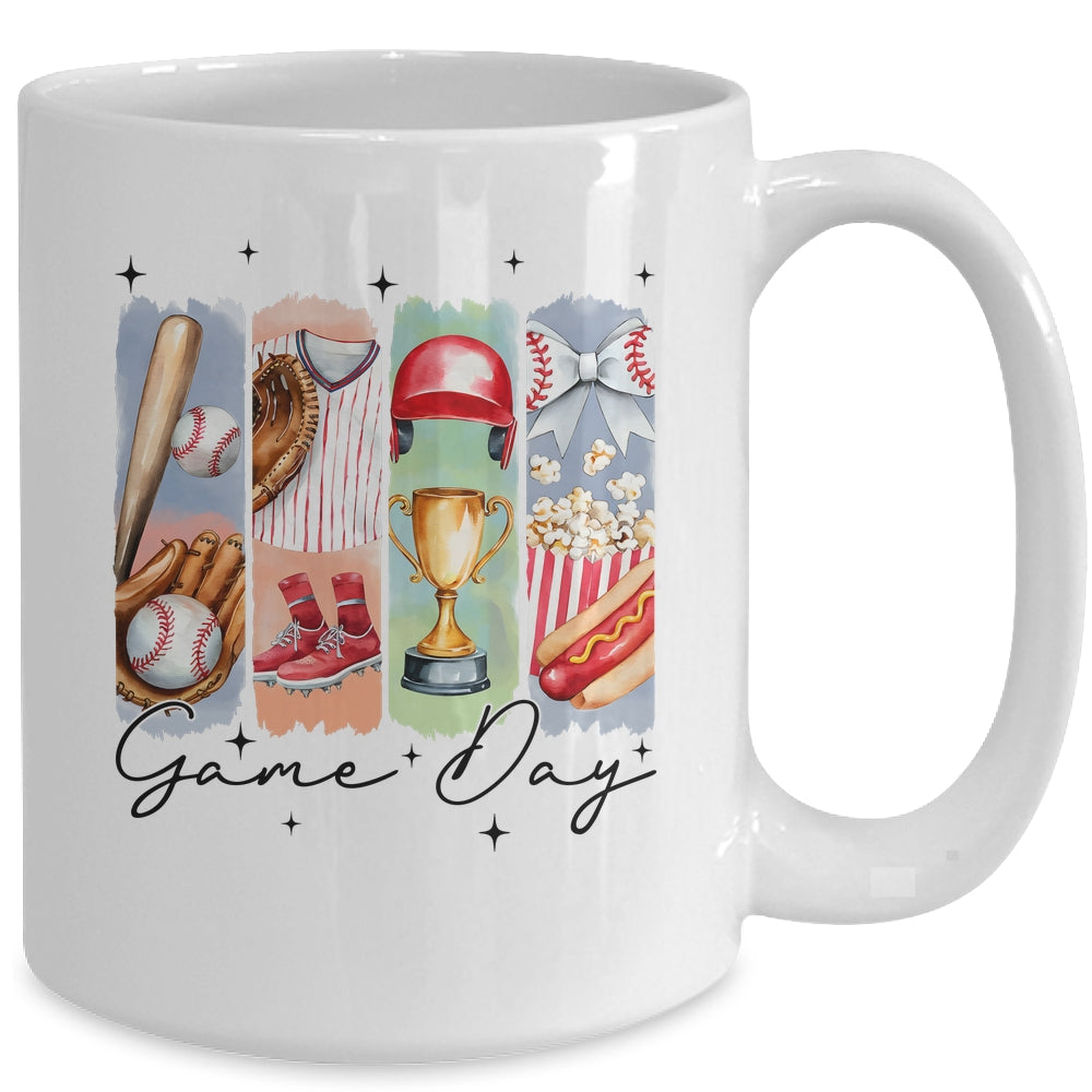 Baseball Game Day Coquette Bow Baseball Mama Mom Cheer Mug | teecentury