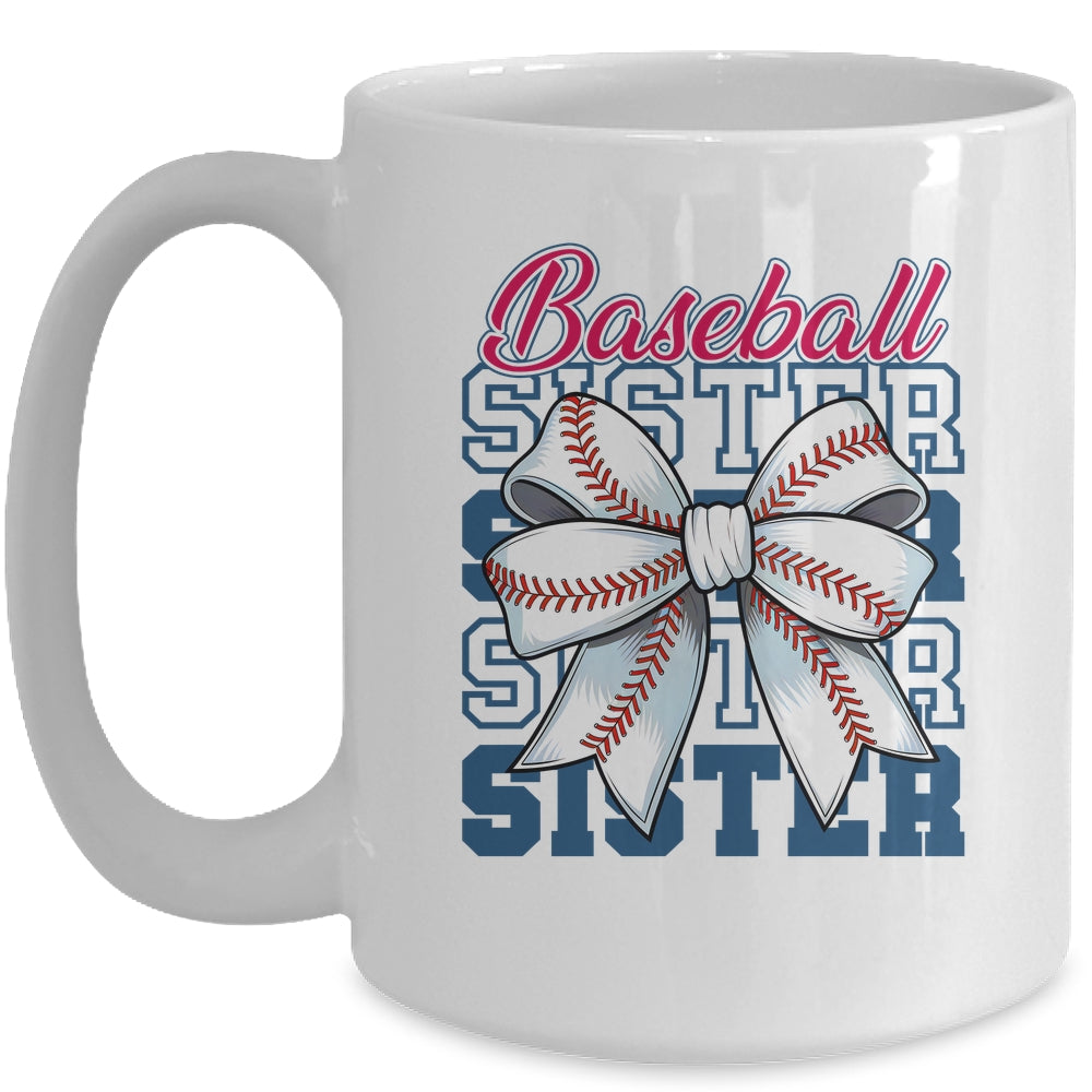 Baseball Sister Coquette Bow Biggest Fan Sport Lovers Girl Mug | teecentury