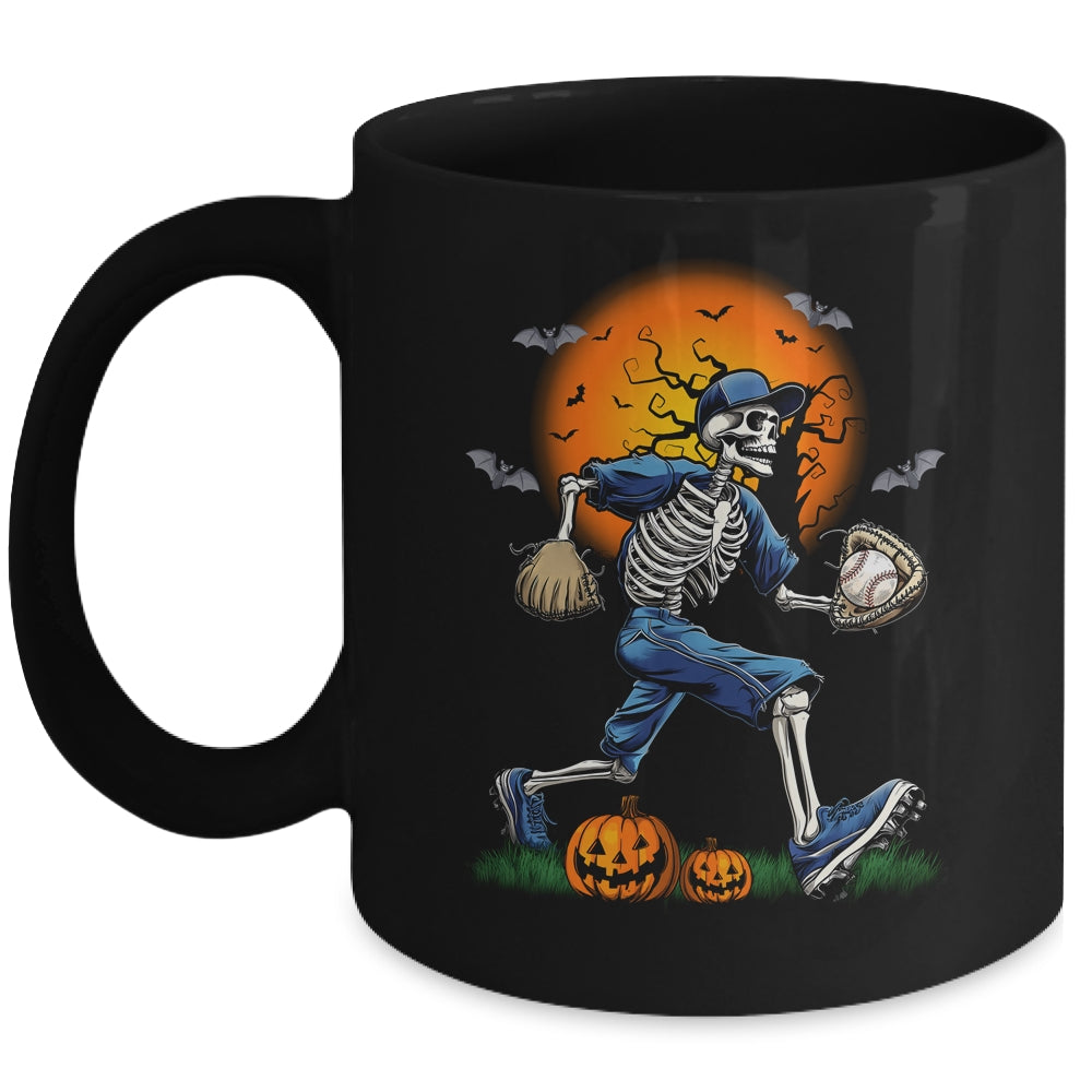 Baseball Skeleton Halloween Men Boys Baseball Spooky Season Mug | teecentury