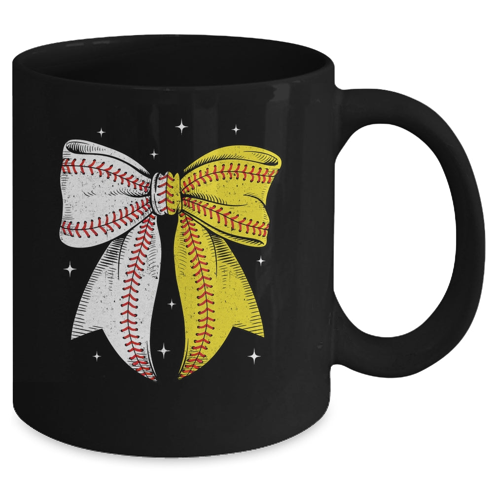 Baseball Softball Coquette Bow Game Day Heart Love Mom Life Mug | teecentury