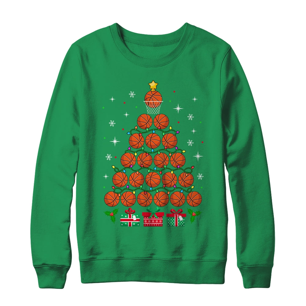 Basketball Xmas Tree Lights Santa Basketball Christmas Funny Shirt & Sweatshirt | teecentury