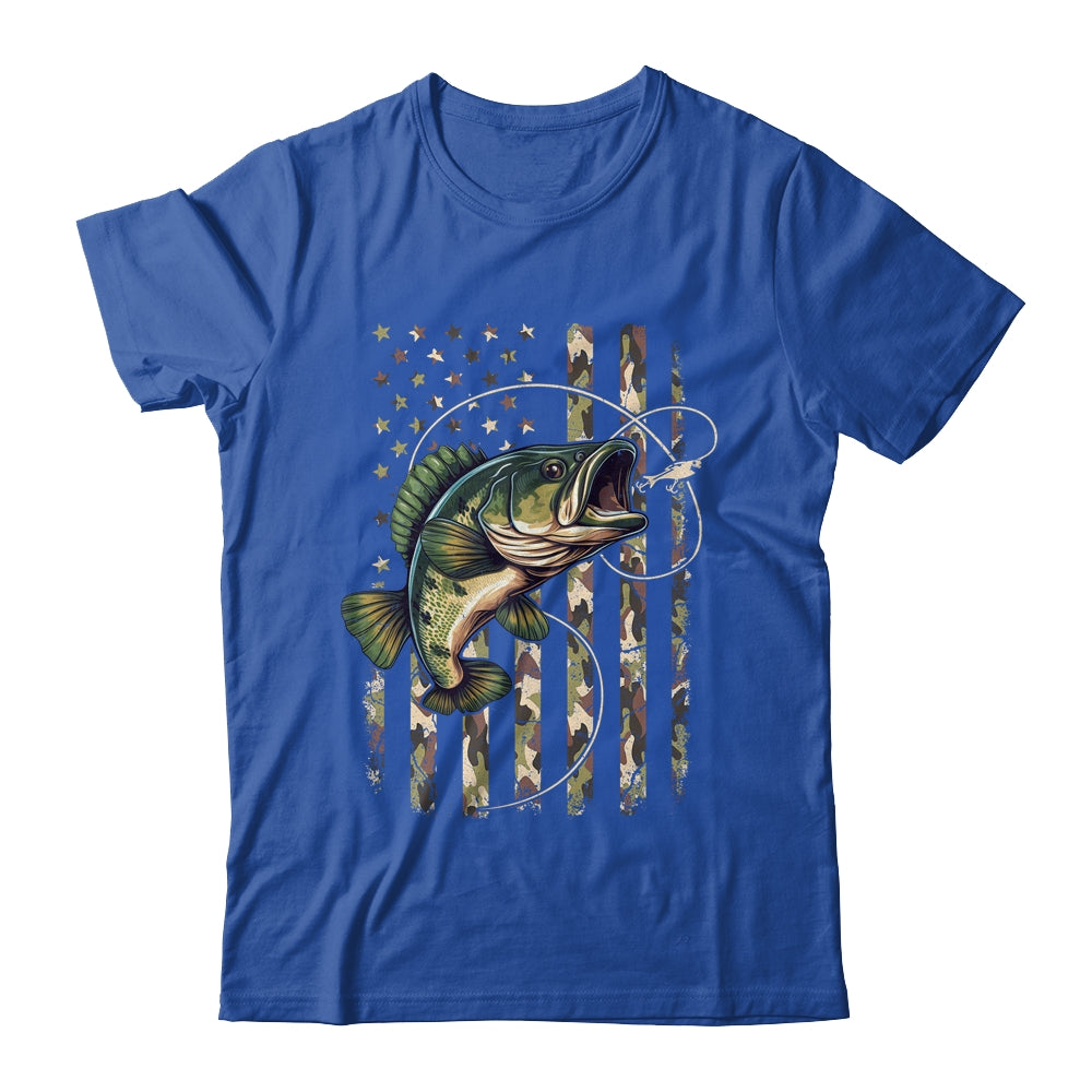 Bass Fish Fishing USA American Flag Camouflage Fisherman Shirt Hoodie