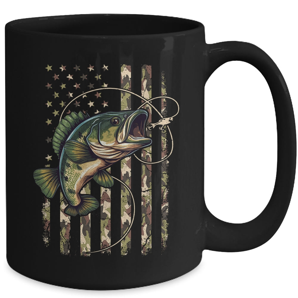 Bass Fish Fishing USA American Flag Camouflage Fisherman Mug | teecentury