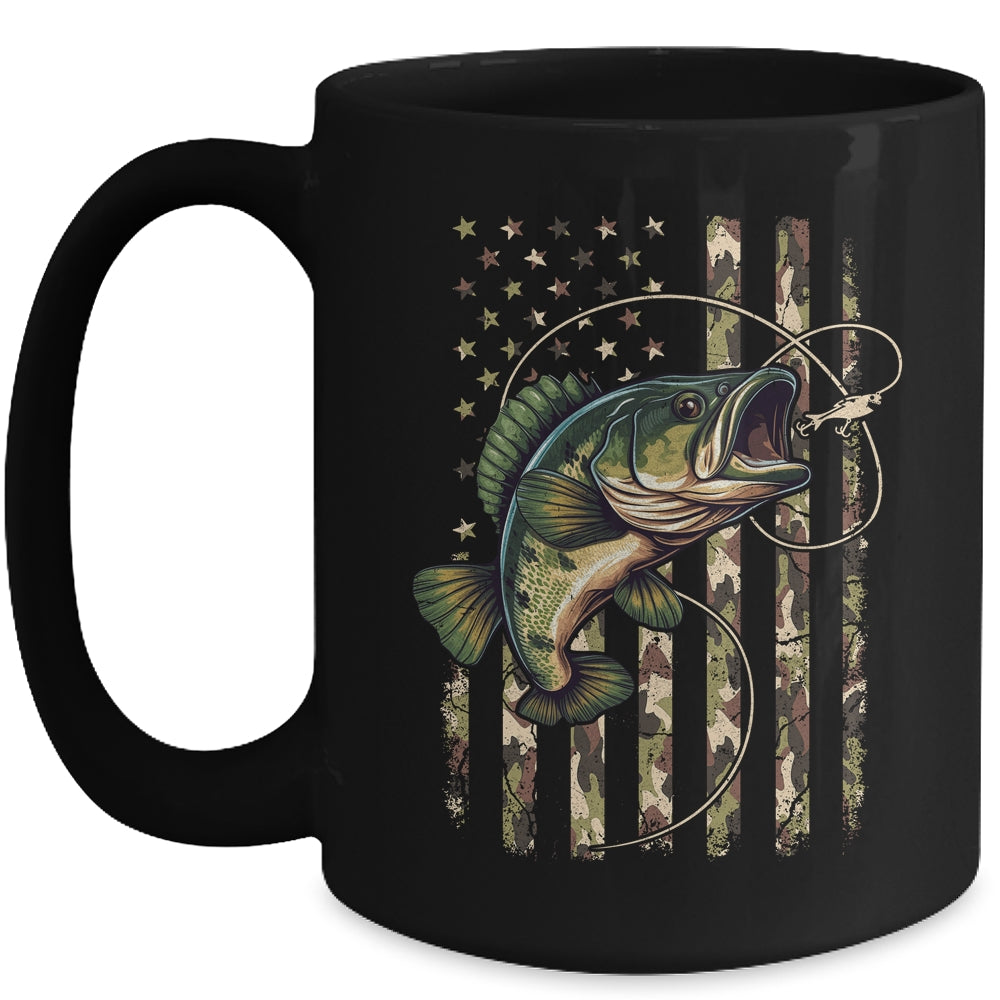 Bass Fish Fishing USA American Flag Camouflage Fisherman Mug | teecentury