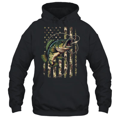 Bass Fish Fishing USA American Flag Camouflage Fisherman Shirt & Hoodie | teecentury