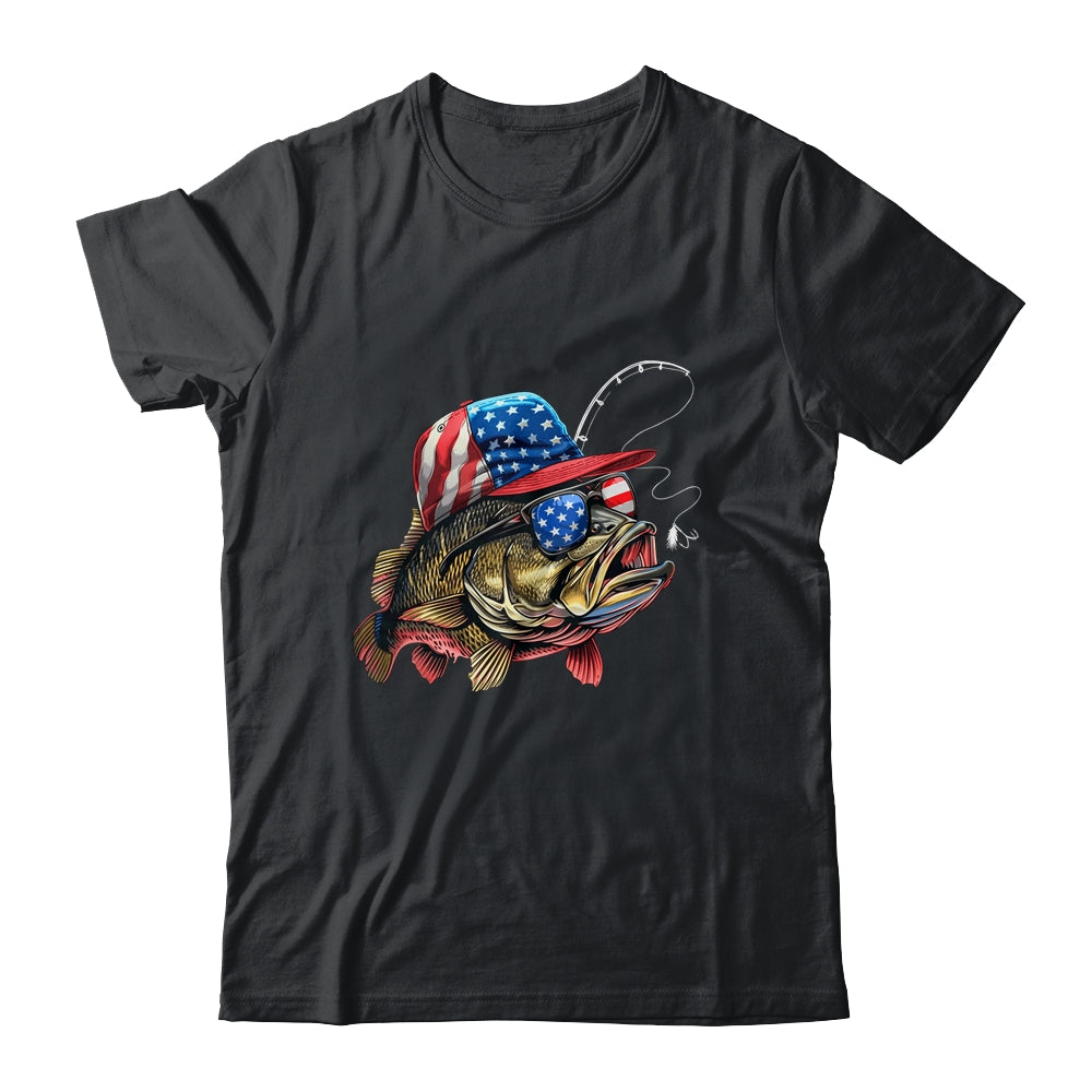 Bass Fish USA Flag Fishing 4th Of July Patriotic Fishing Shirt & Tank Top | teecentury