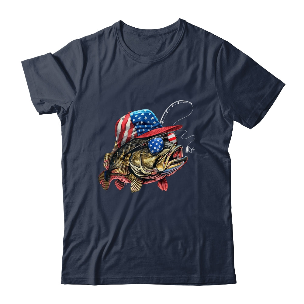Bass Fish USA Flag Fishing 4th Of July Patriotic Fishing Shirt & Tank Top | teecentury