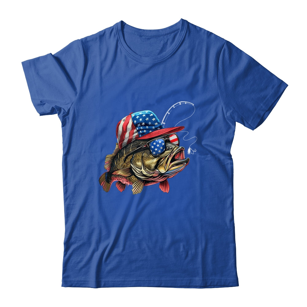 Bass Fish USA Flag Fishing 4th Of July Patriotic Fishing Shirt & Tank Top | teecentury