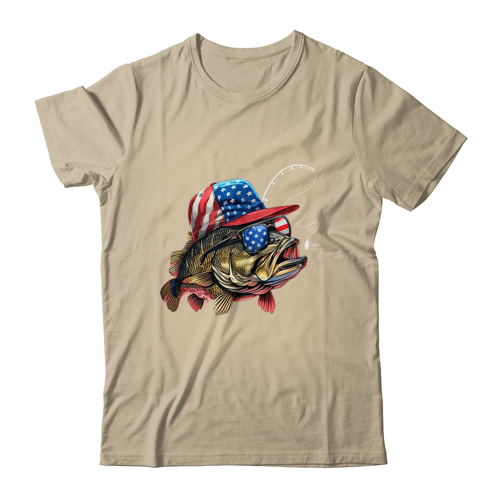 Bass Fish USA Flag Fishing 4th Of July Patriotic Fishing Shirt & Tank Top | teecentury