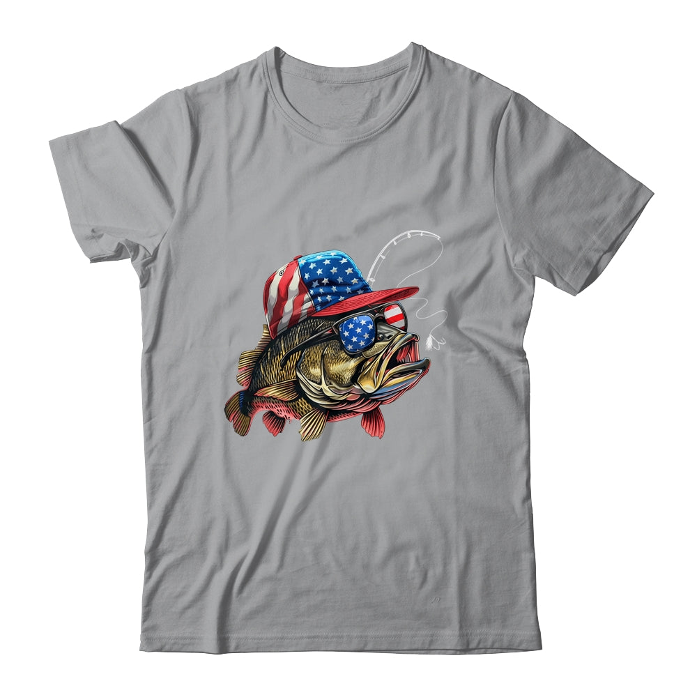 Bass Fish USA Flag Fishing 4th Of July Patriotic Fishing Shirt & Tank Top | teecentury