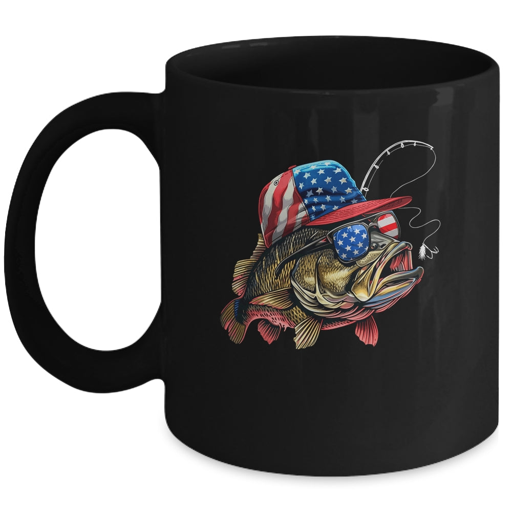 Bass Fish USA Flag Fishing 4th Of July Patriotic Fishing Mug | teecentury