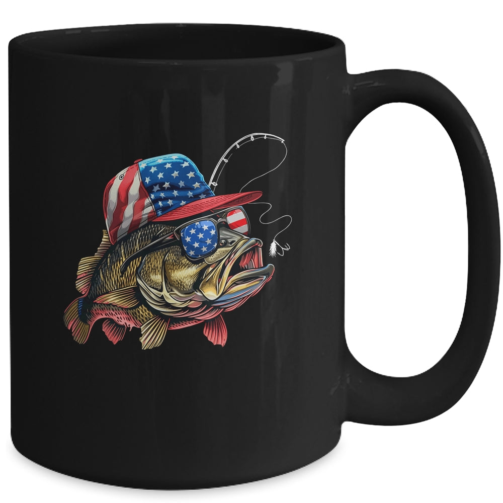 Bass Fish USA Flag Fishing 4th Of July Patriotic Fishing Mug | teecentury