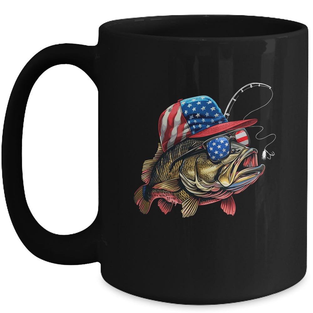 Bass Fish USA Flag Fishing 4th Of July Patriotic Fishing Mug | teecentury