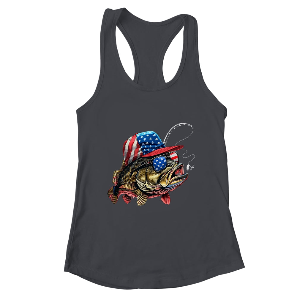 Bass Fish USA Flag Fishing 4th Of July Patriotic Fishing Shirt & Tank Top | teecentury