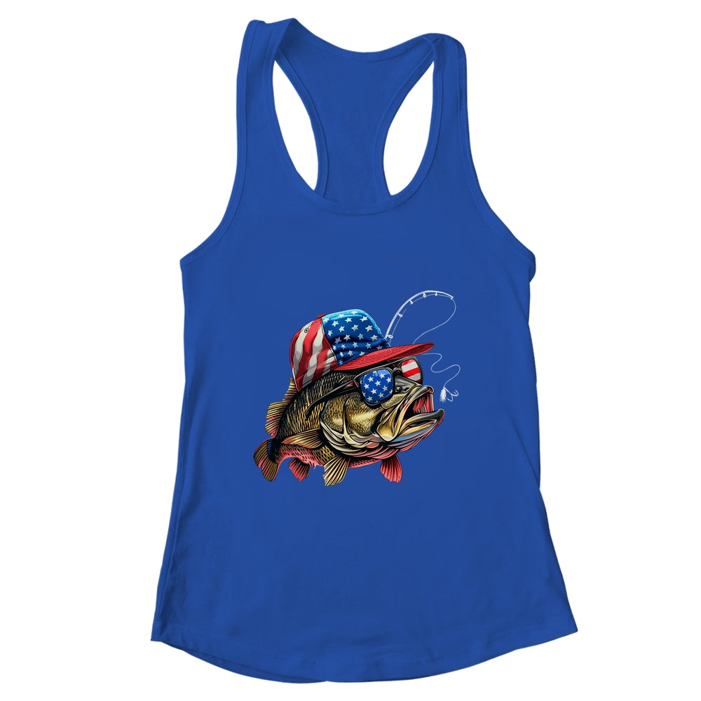 Bass Fish USA Flag Fishing 4th Of July Patriotic Fishing Shirt & Tank Top | teecentury