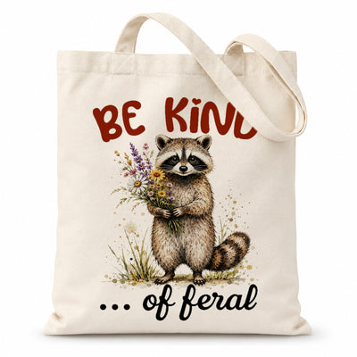 Be Kind Of Feral Raccoon Canvas Tote Bag Cute Raccoon Aesthetic Women Reusable Shopping Daily Use Shoulder Bag Humor Gift Canvas Tote | teecentury