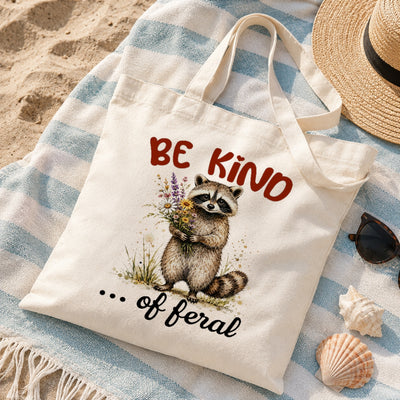 Be Kind Of Feral Raccoon Canvas Tote Bag Cute Raccoon Aesthetic Women Reusable Shopping Daily Use Shoulder Bag Humor Gift Canvas Tote | teecentury