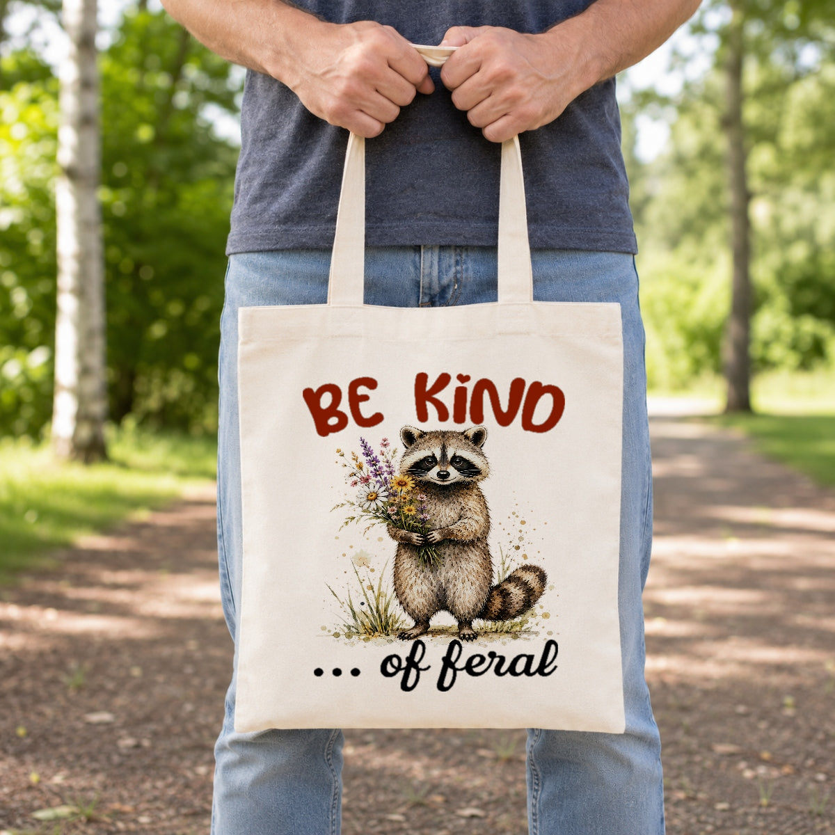 Be Kind Of Feral Raccoon Canvas Tote Bag Cute Raccoon Aesthetic Women Reusable Shopping Daily Use Shoulder Bag Humor Gift Canvas Tote | teecentury