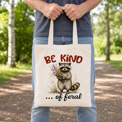 Be Kind Of Feral Raccoon Canvas Tote Bag Cute Raccoon Aesthetic Women Reusable Shopping Daily Use Shoulder Bag Humor Gift Canvas Tote | teecentury