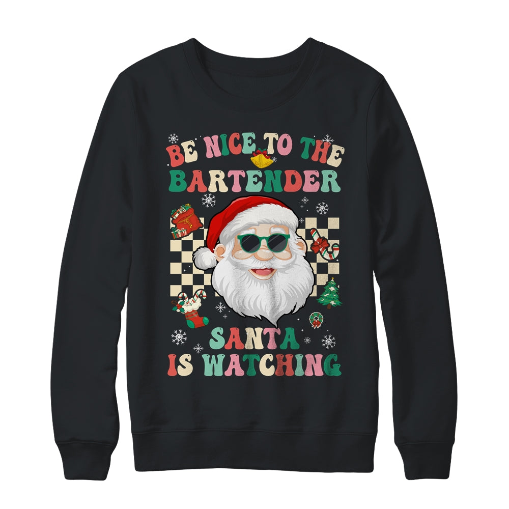 Be Nice To The Bartender Santa Christmas Xmas Groovy Shirt & Sweatshirt | teecentury
