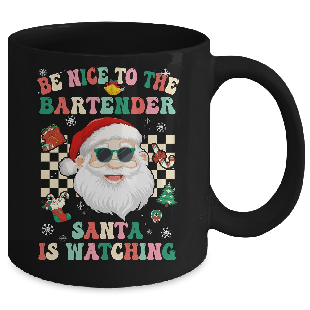 Be Nice To The Bartender Santa Christmas Xmas Groovy Mug | teecentury
