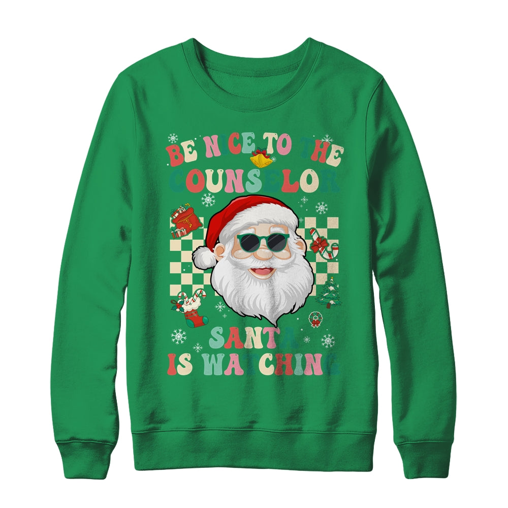 Be Nice To The Counselor Santa Christmas Xmas Groovy Shirt & Sweatshirt | teecentury