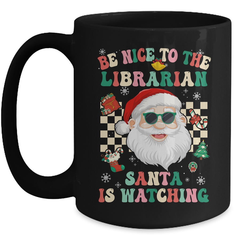 Be Nice To The Librarian Santa Christmas Xmas Groovy Mug | teecentury