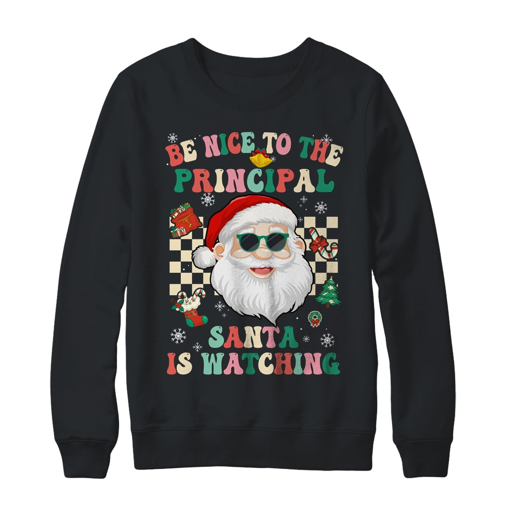 Be Nice To The Principal Santa Christmas Xmas Groovy Shirt & Sweatshirt | teecentury