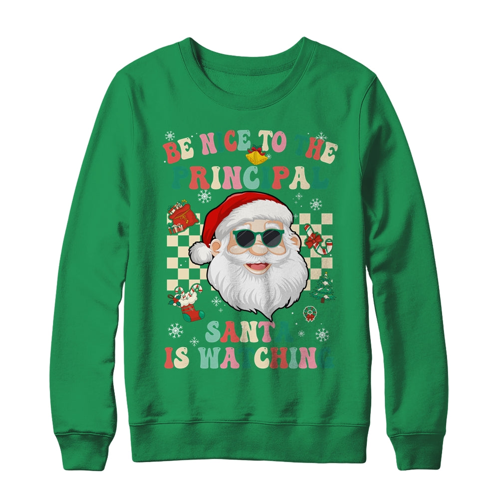 Be Nice To The Principal Santa Christmas Xmas Groovy Shirt & Sweatshirt | teecentury