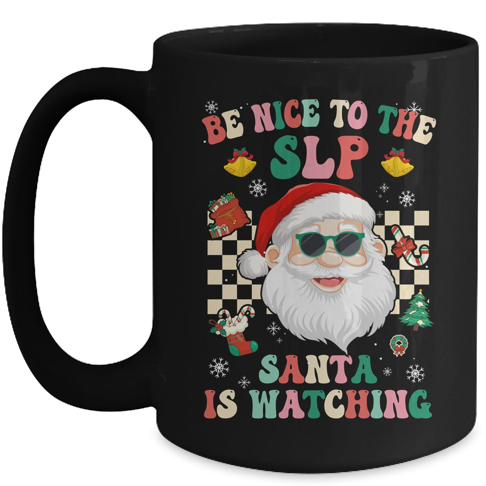 Be Nice To The SLP Teacher Santa Christmas Xmas Groovy Mug | teecentury