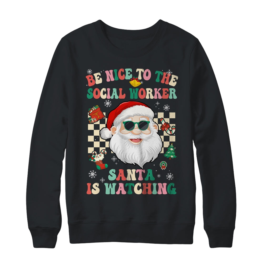 Be Nice To The Social Worker Santa Christmas Xmas Groovy Shirt & Sweatshirt | teecentury