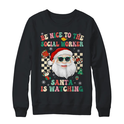Be Nice To The Social Worker Santa Christmas Xmas Groovy Shirt & Sweatshirt | teecentury
