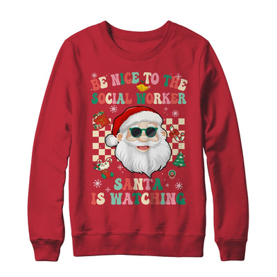 Be Nice To The Social Worker Santa Christmas Xmas Groovy Shirt & Sweatshirt | teecentury