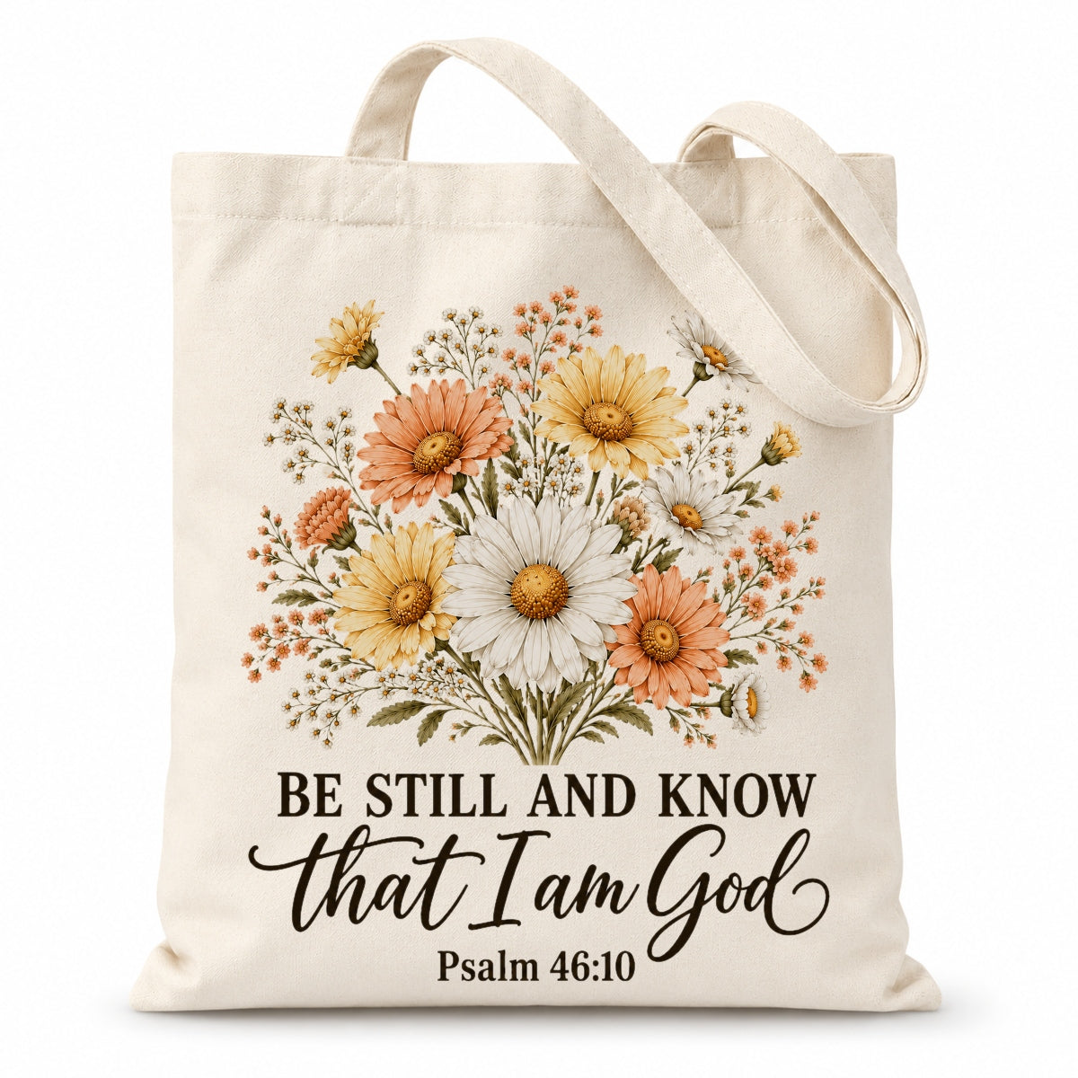 Be Still And Know That I Am God Psalm 46 10 Floral Christian Gift Tote Bag For Women Church Canvas Bag Bible Verse Faith Religious For Daily Use Shopping Beach Travel | teecentury