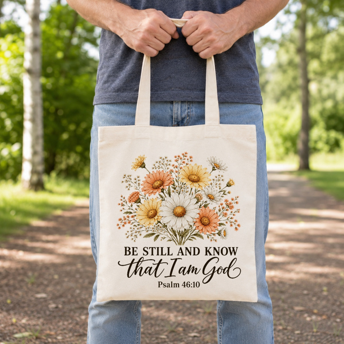 Be Still And Know That I Am God Psalm 46 10 Floral Christian Gift Tote Bag For Women Church Canvas Bag Bible Verse Faith Religious For Daily Use Shopping Beach Travel | teecentury