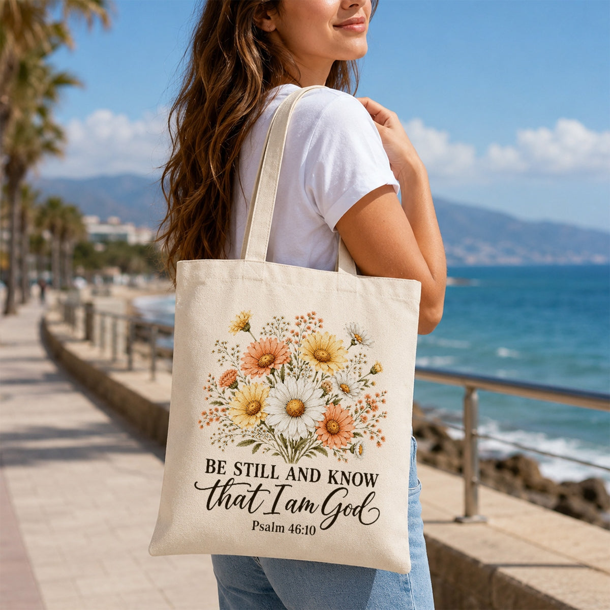 Be Still And Know That I Am God Psalm 46 10 Floral Christian Gift Tote Bag For Women Church Canvas Bag Bible Verse Faith Religious For Daily Use Shopping Beach Travel | teecentury