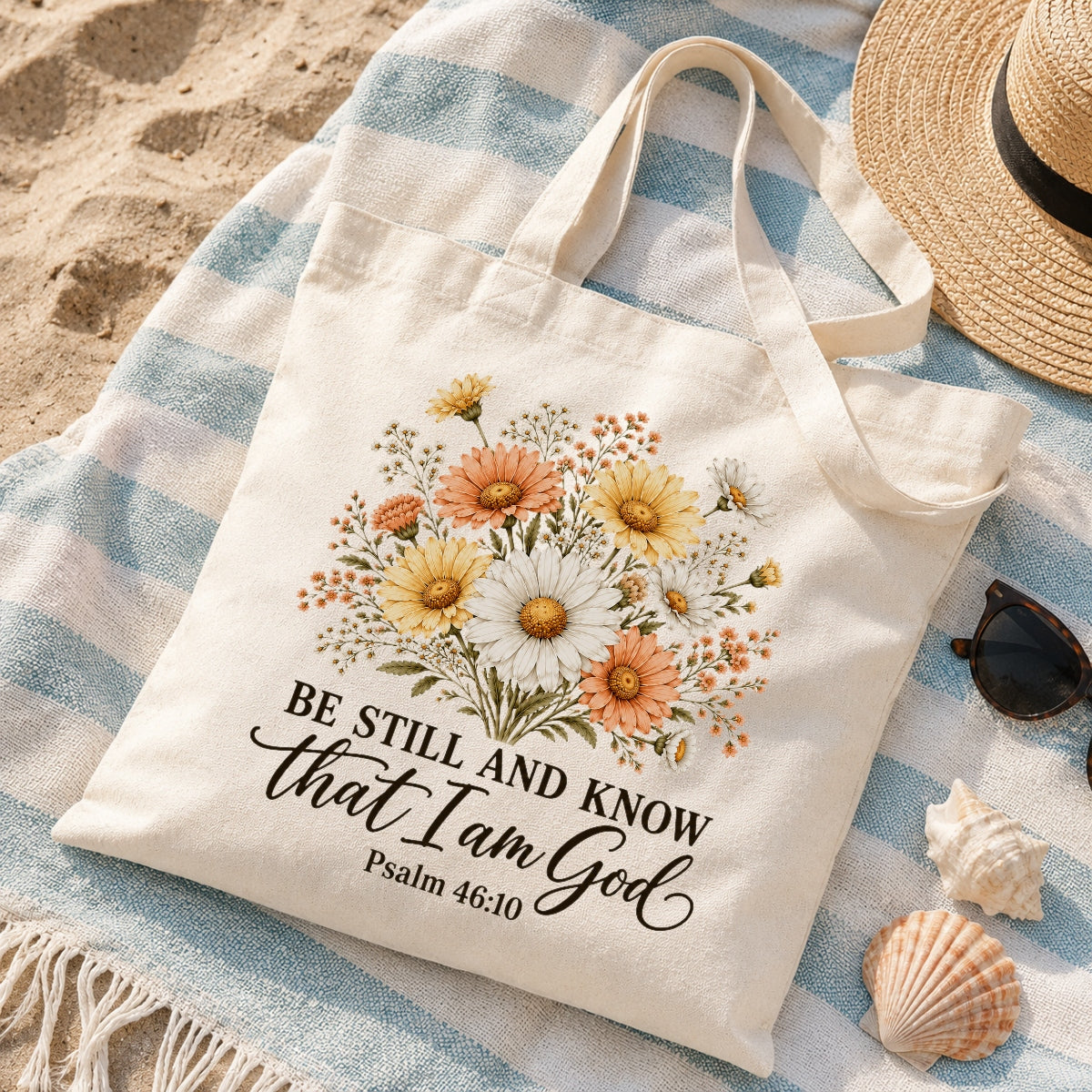 Be Still And Know That I Am God Psalm 46 10 Floral Christian Gift Tote Bag For Women Church Canvas Bag Bible Verse Faith Religious For Daily Use Shopping Beach Travel | teecentury