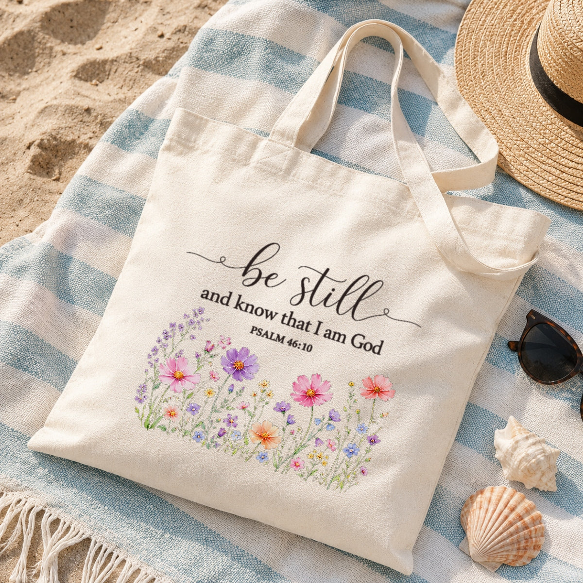 Be Still And Know That I Am God Psalm 46 10 Floral Christian Tote Bag For Women Church Canvas Bag Bible Verse Faith Religious Gift For Daily Use Shopping Beach Travel | teecentury