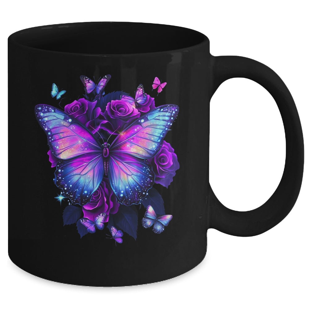Beautiful Butterfly Purple Rose Butterfly Lovers Women Girls Mug | teecentury
