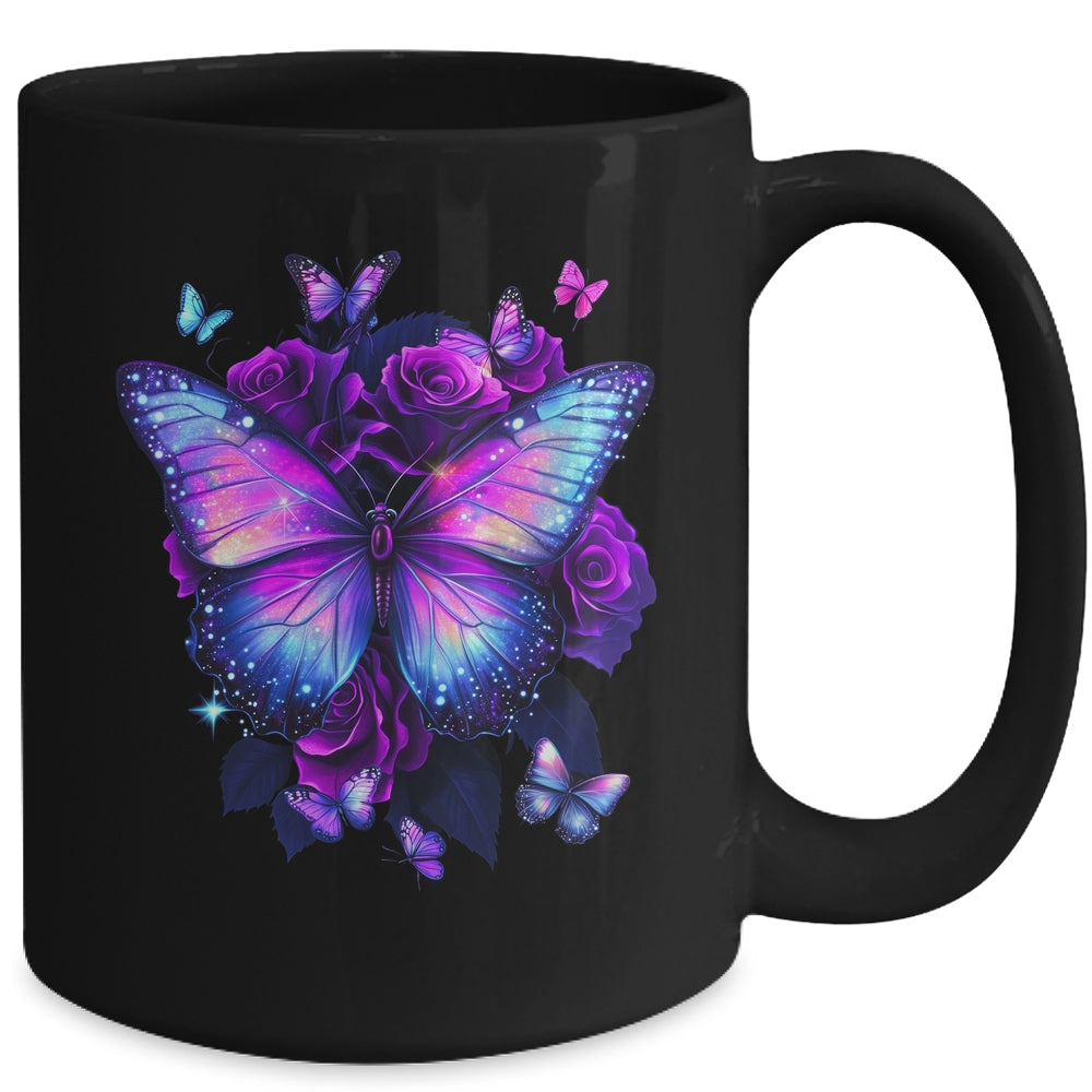 Beautiful Butterfly Purple Rose Butterfly Lovers Women Girls Mug | teecentury