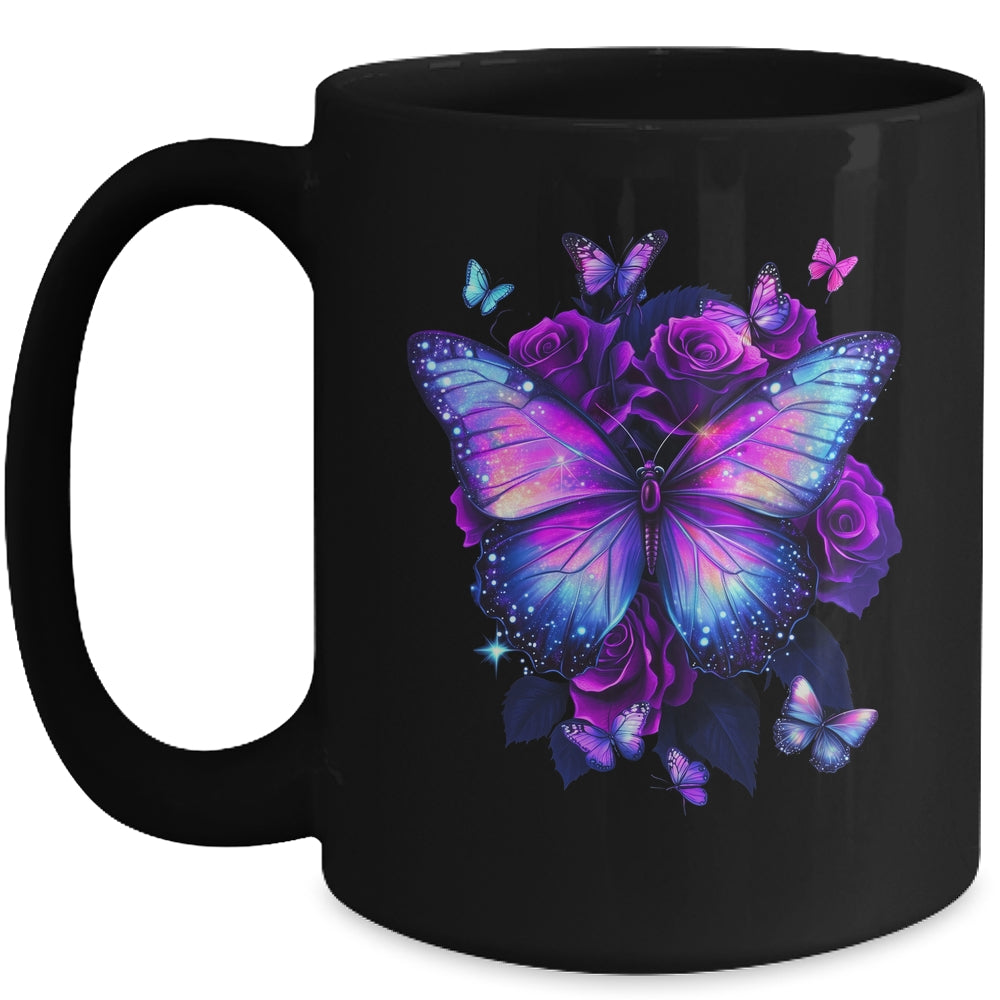 Beautiful Butterfly Purple Rose Butterfly Lovers Women Girls Mug | teecentury