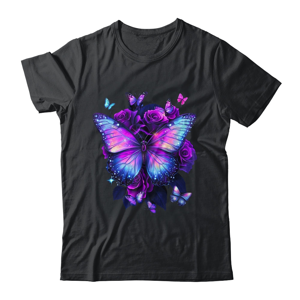Beautiful Butterfly Purple Rose Butterfly Lovers Women Girls Shirt & Tank Top | teecentury