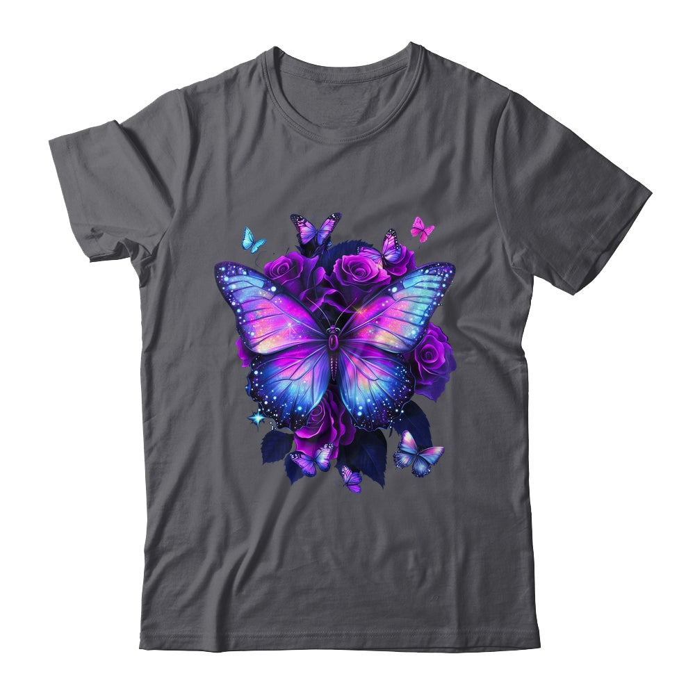 Beautiful Butterfly Purple Rose Butterfly Lovers Women Girls Shirt & Tank Top | teecentury