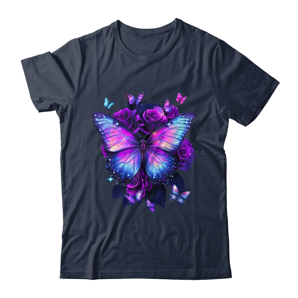 Beautiful Butterfly Purple Rose Butterfly Lovers Women Girls Shirt & Tank Top | teecentury