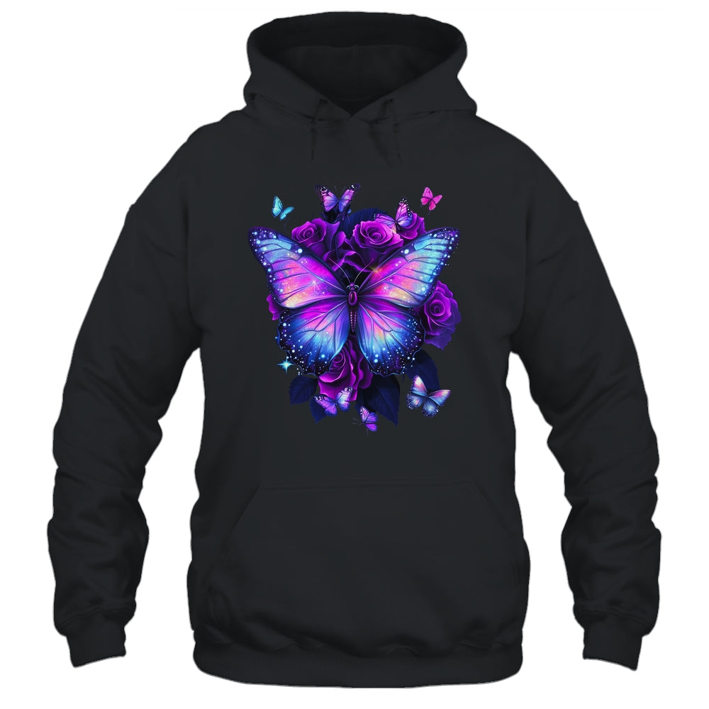 Beautiful Butterfly Purple Rose Butterfly Lovers Women Girls Shirt & Tank Top | teecentury